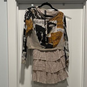 Stylish Beige and Black Graphic Dress